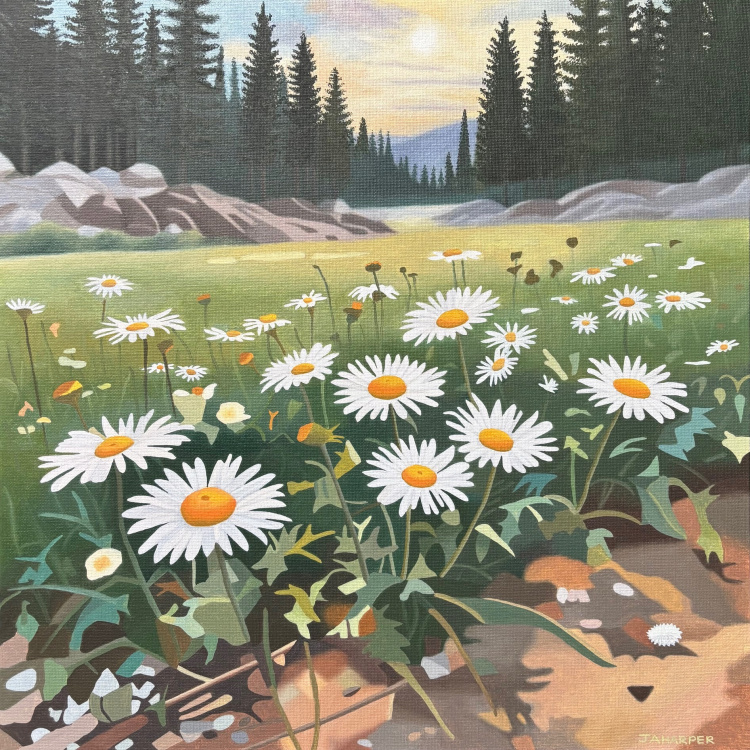 Morning Walk, With Daisies (2025, oil on canvas)