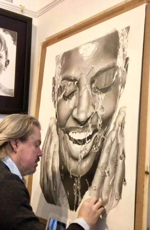 Working in my studio on a large drawing