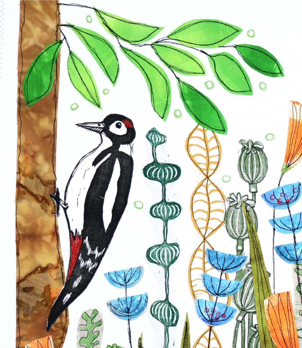Woodpecker and Flowers