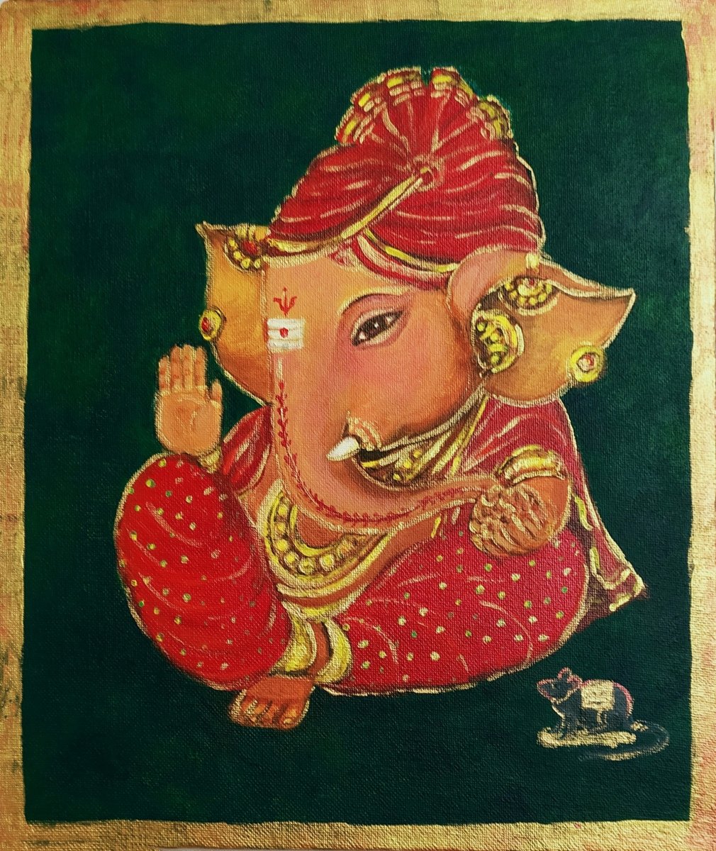 Baby Ganesha in red silk