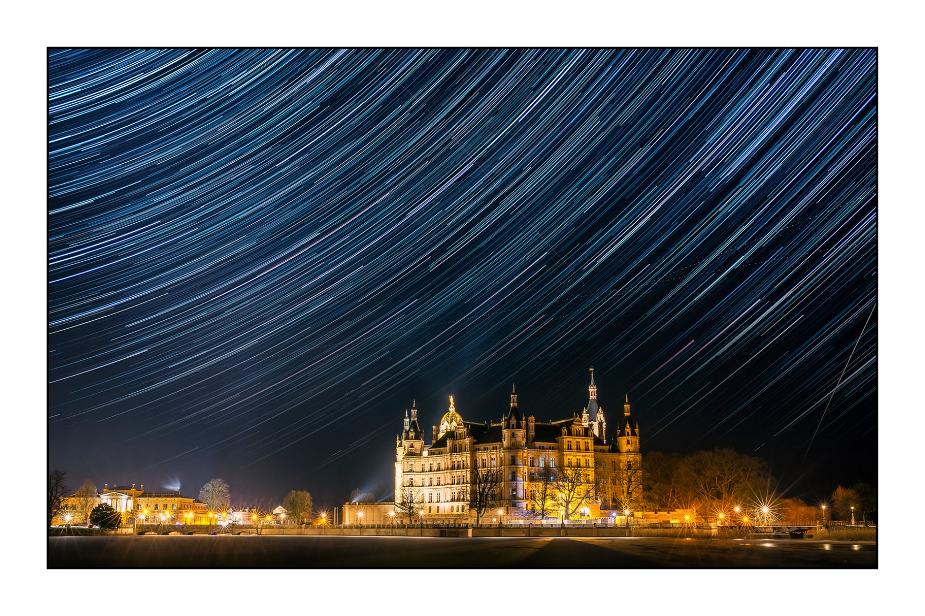 Star trails above Schwerin Castle #3729