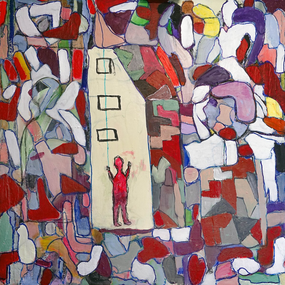 Acrylic and oil paint and pastels on preprocessed canvas not framed.