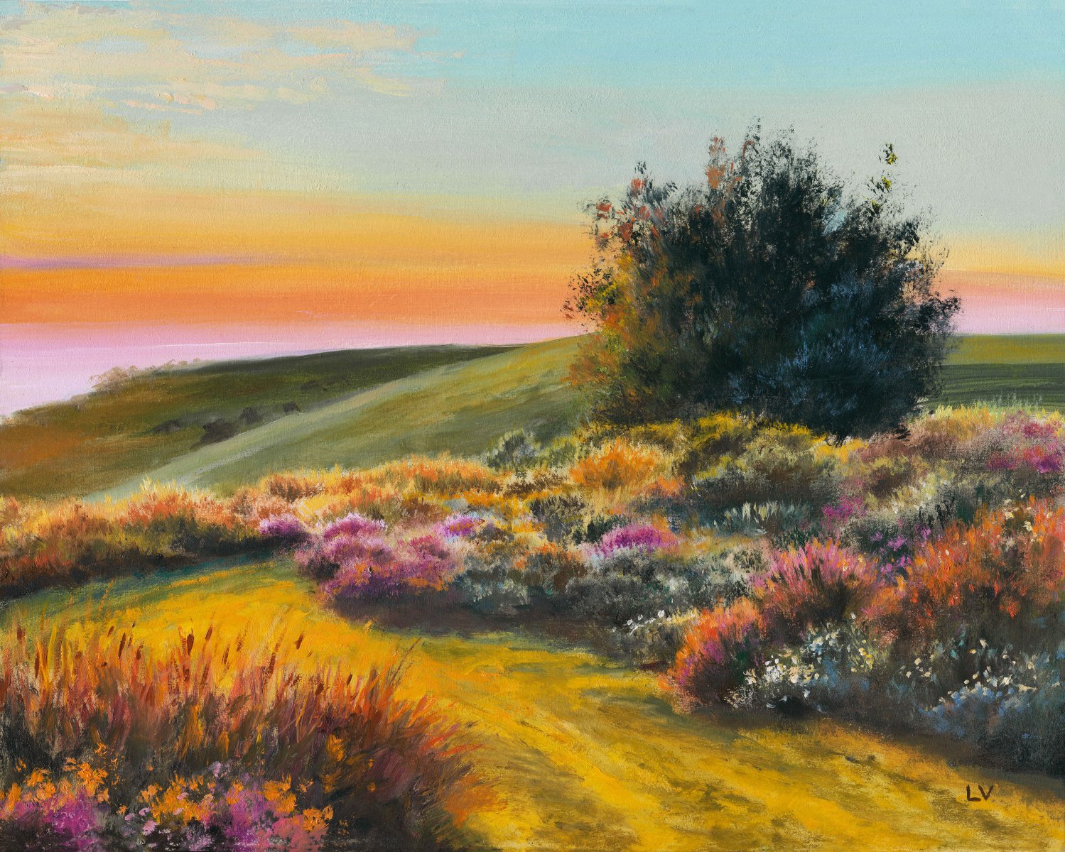 Country path with colorful flowers