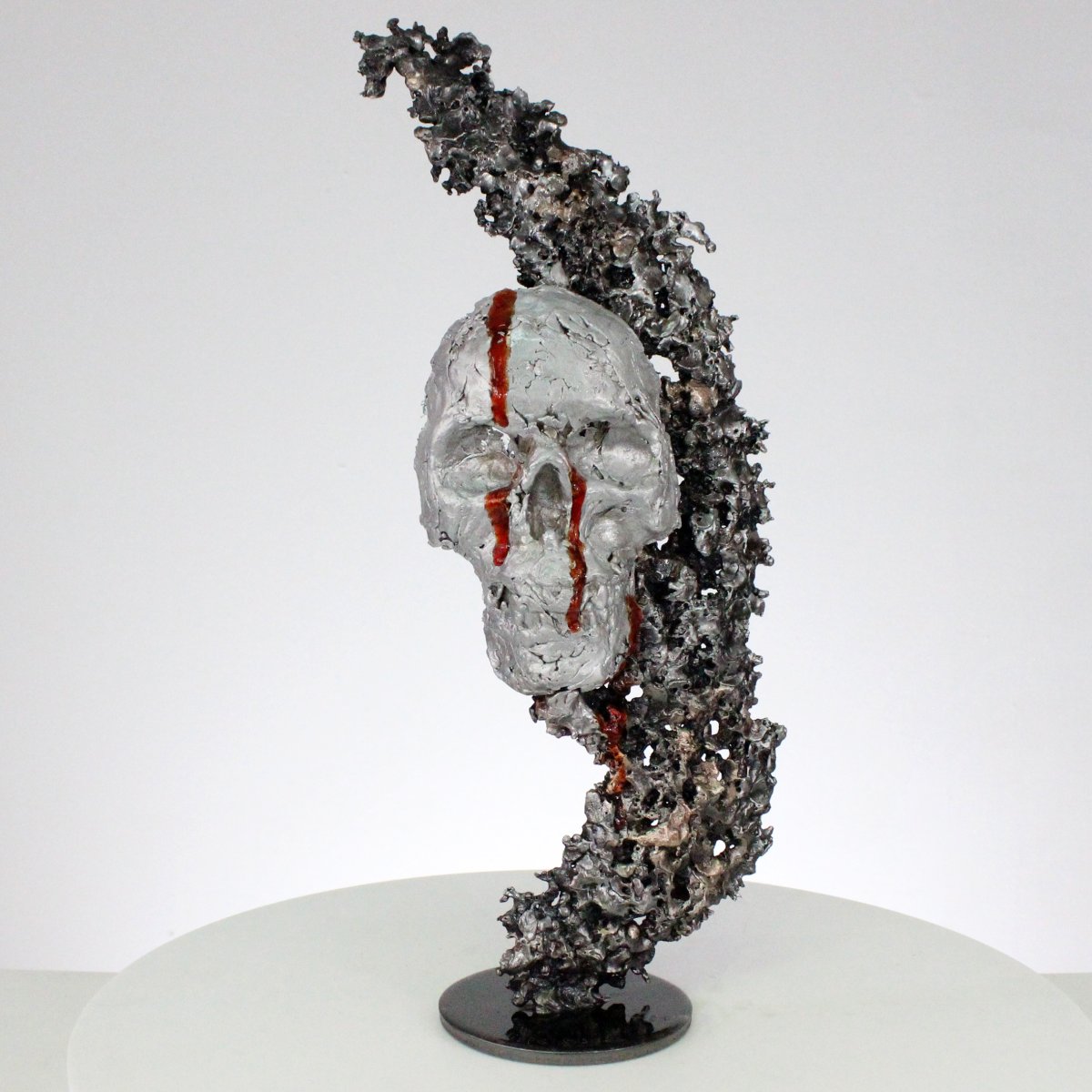 Vanity 89-21 – Contemporary Steel Lace Skull Sculpture with Aluminum  Blood Pigment